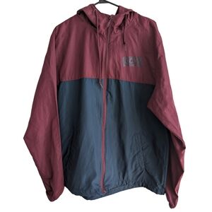 KCCO Men's Large Burgundy‎ Navy Windbreaker Zip Up Hooded Jacket